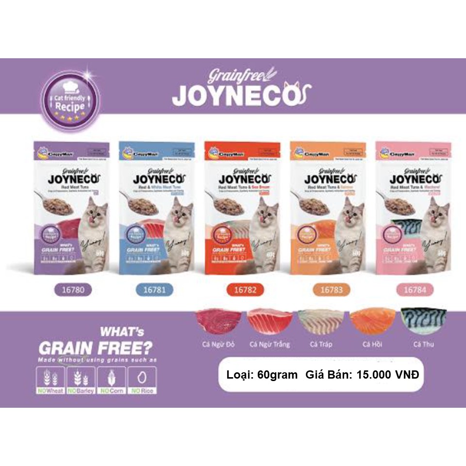Pate cho mèo Joyneco Catty Man Nhật Bản 5 mùi vị 60gr - Túi Thức ăn dinh dưỡng thú cưng Con Mèo Xiêm