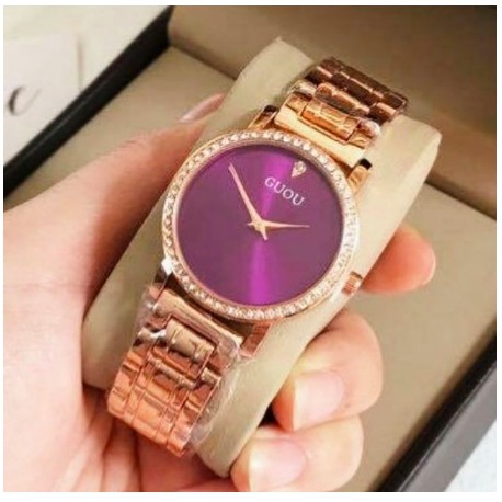 [ Rẻ nhất Shopee ]  Đồng Hồ Nữ GUOU Dây Kim Loại Viền Đá Case 32mm - Tặng 01 kẹp tóc Hàn Quốc giao mẫu ngẫu nhiên