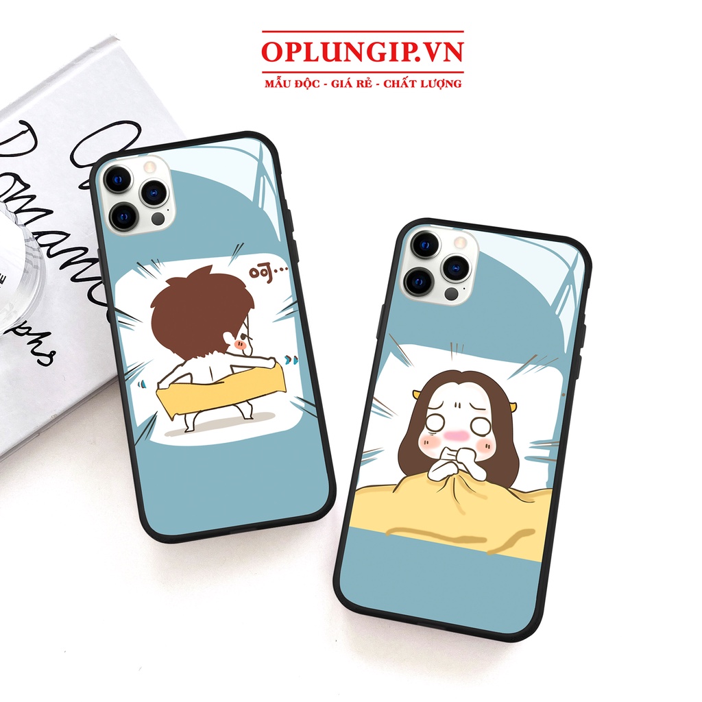 Ốp kính cường lực đôi siêu dễ thương cho iphone 13 12 pro max mini 11 14 pro max plus x r xs max 7 8 plus 6 s plus