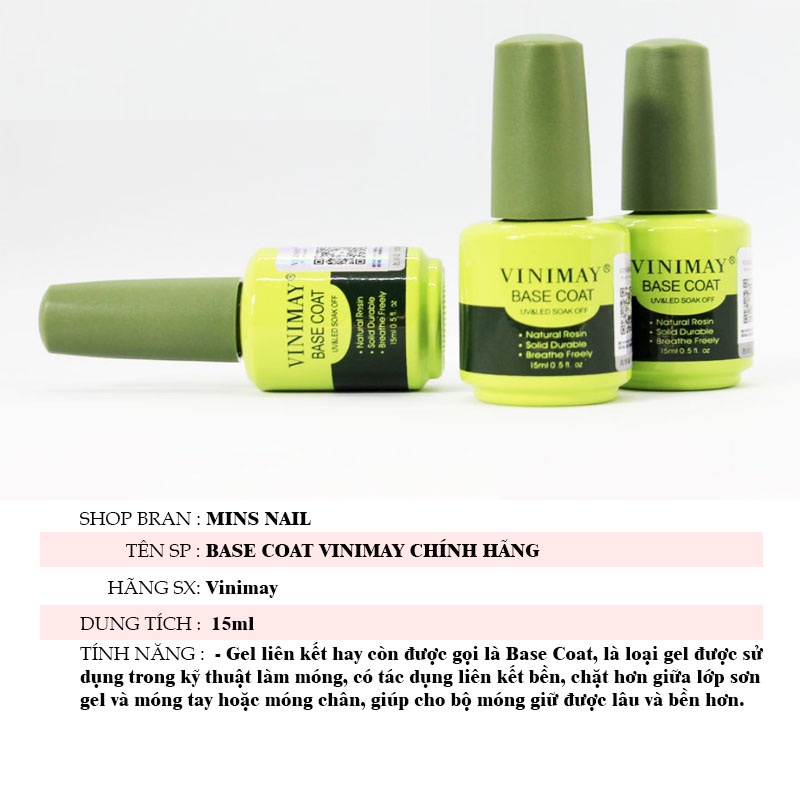 Base Coat Vinimay chính hãng - gel liên kết chuyên dụng cho dân làm móng