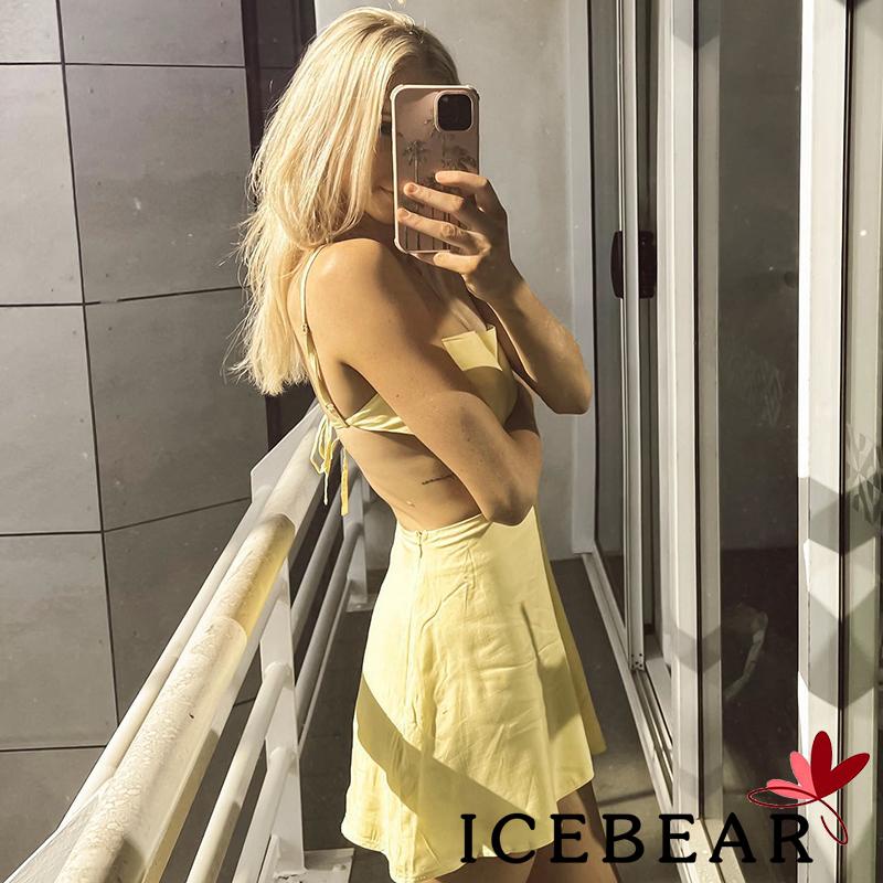 Đầm Dây Mảnh Hở Lưng Màu Trơn Thiết Kế Thắt Nút Cho Nữ