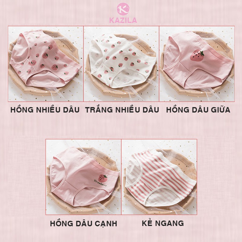 Quần lót nữ trắng hồng hình quả dâu dễ thương, quần lót cotton xuất Nhật Kazila QLH72 | BigBuy360 - bigbuy360.vn
