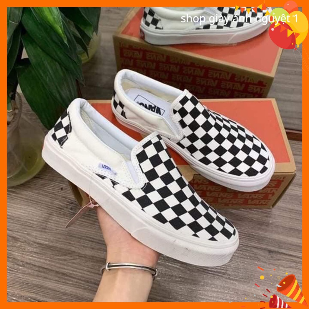 ✅sập giá✅ Giày 𝐕𝐀𝐍𝐒 Caro lười viền trắng, giày thể thao vanz nam nữ 2022 van  full box bill