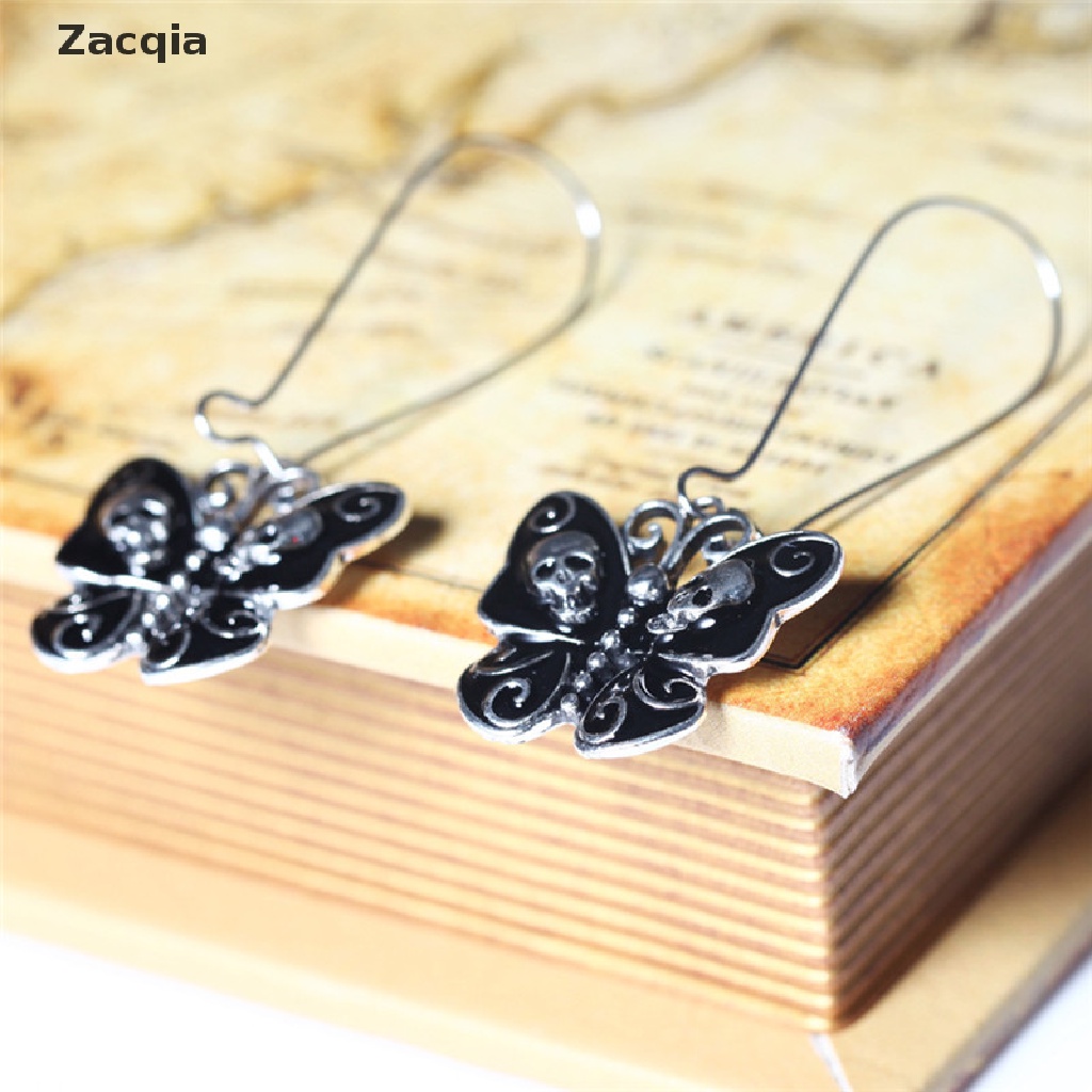 Zacqia Women Retro Punk Gothic Fashion Jewelry Butterfly Skull Ear Dangle Long Earrings VN