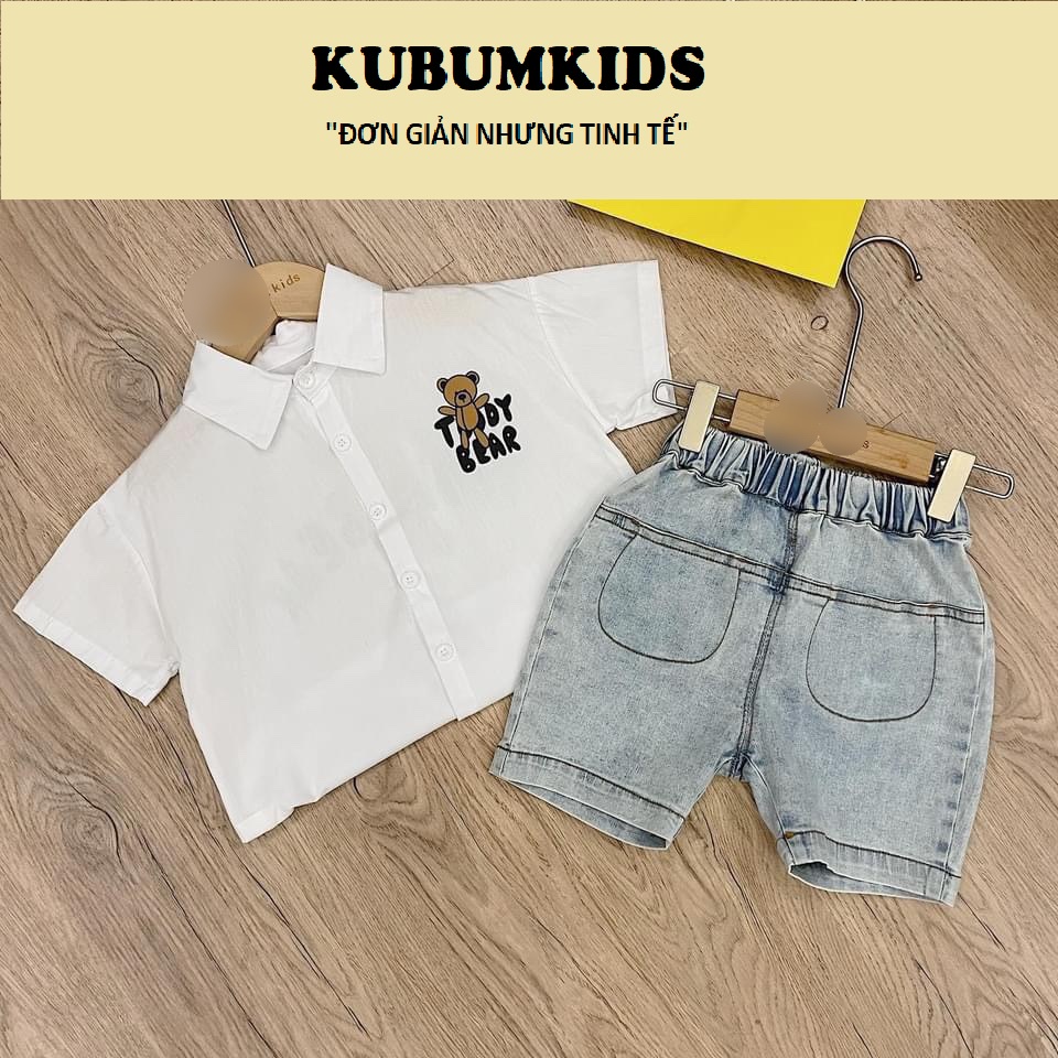 Bộ quần áo, Sét SƠMI GẤU + QUẦN BÒ, JEAN cho bé trai 9-22kg