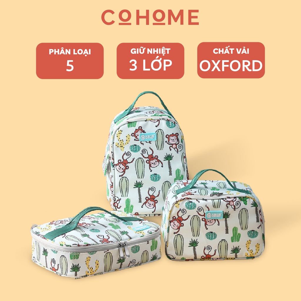 Túi giữ nhiệt đựng cơm hình trụ 3 lớp cách nhiệt họa tiết dễ thương, túi đựng cơm văn phòng
