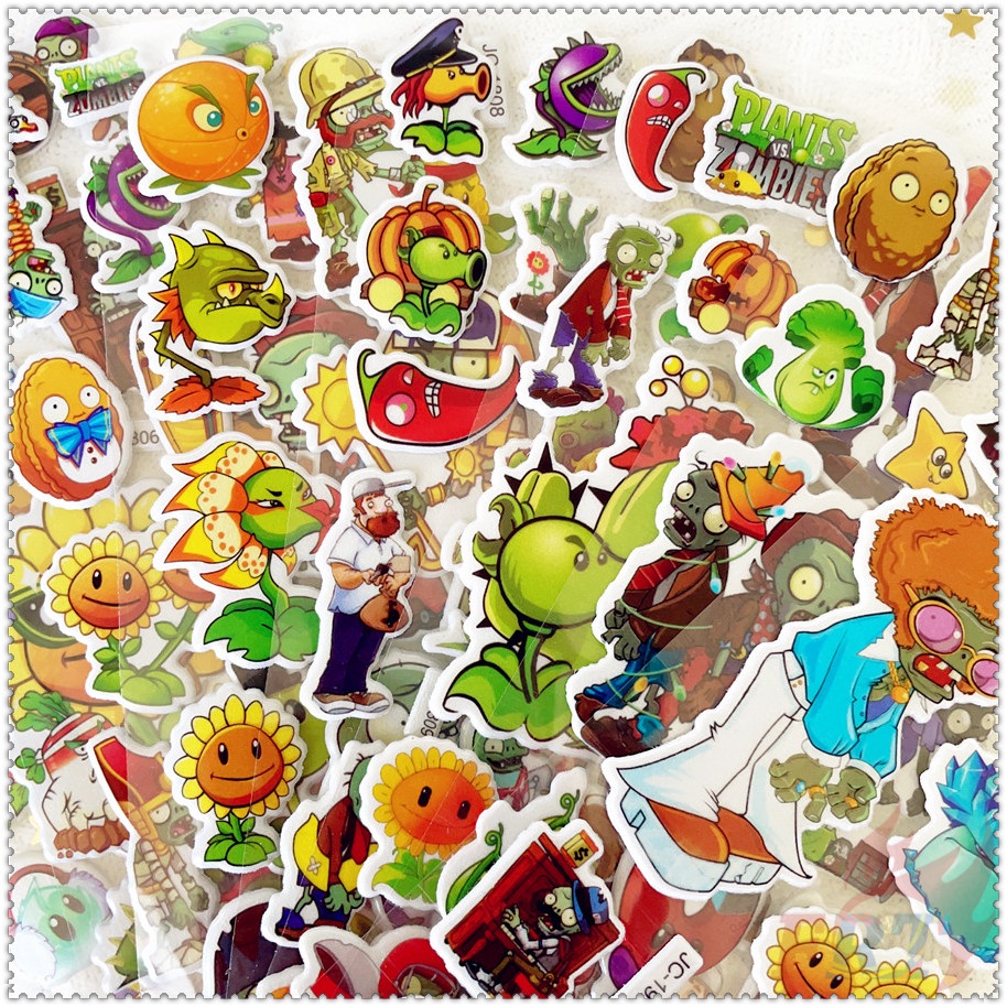 ❀ Trò chơi: Plant vs. Hình Dán Phần Thưởng Tự Làm Zombies Q-1 ❀ 1 Miếng Dán Bong Bóng 3D Bằng PVC Chống Nước