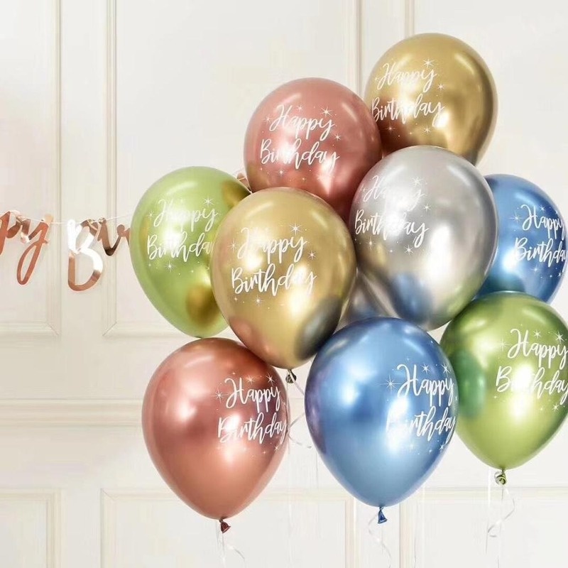 Set 5 Bong Bóng Cao Su 12 Inch In Họa Tiết Chữ happy birthday Đẹp Mắt