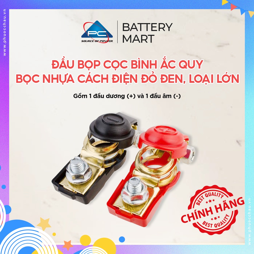 [Mã LIFEAU5SALE giảm 20k đơn 50k] Đầu Bọp Cọc Bình Ắc Quy, Cọc bình ắc quy ô tô, bọc nhựa cách điện đỏ đen, loại lớn