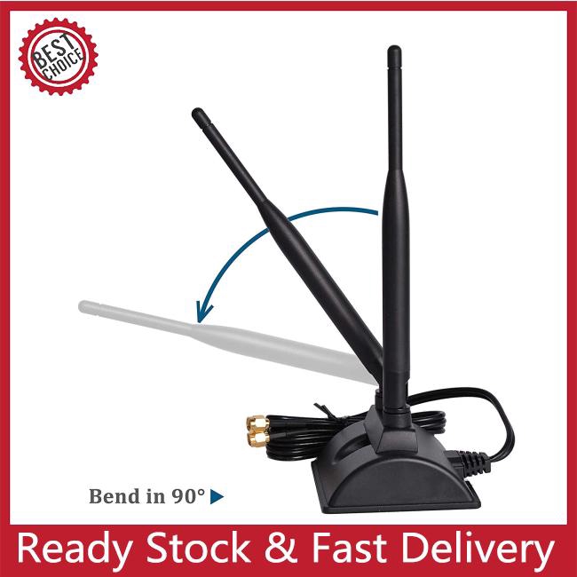 Anten kết nối wifi 6dBi đầu cắm RP-SMA 2 tần sóng 2.4GHz 5GHz có từ tính