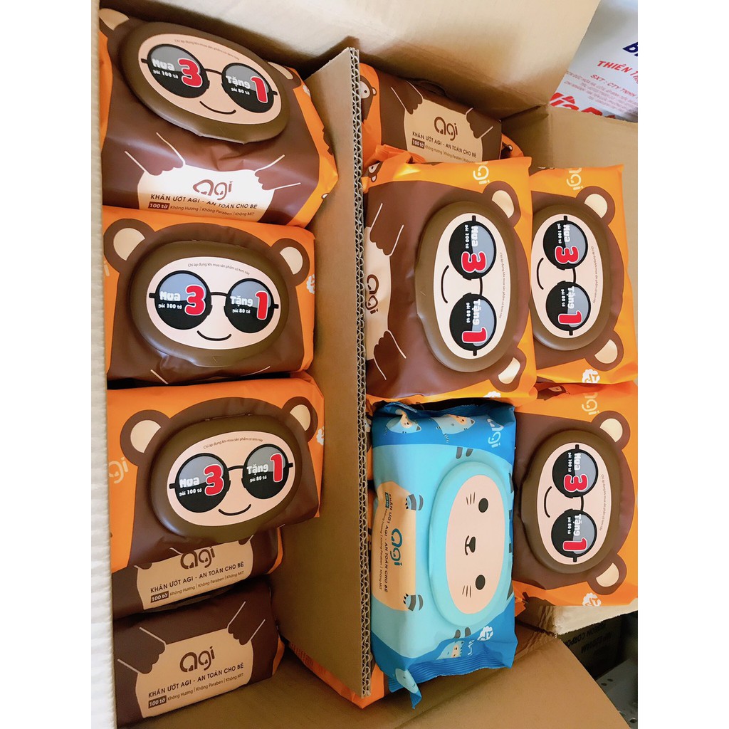 [KHUYẾN MÃI SỐC]COMBO 3 GÓI TẶNG 1 GÓI KHĂN ƯỚT AGI 100 TỜ KHÔNG MÙI(MUA 3 GÓI 100 TỜ TẶNG GÓI 80 TỜ)