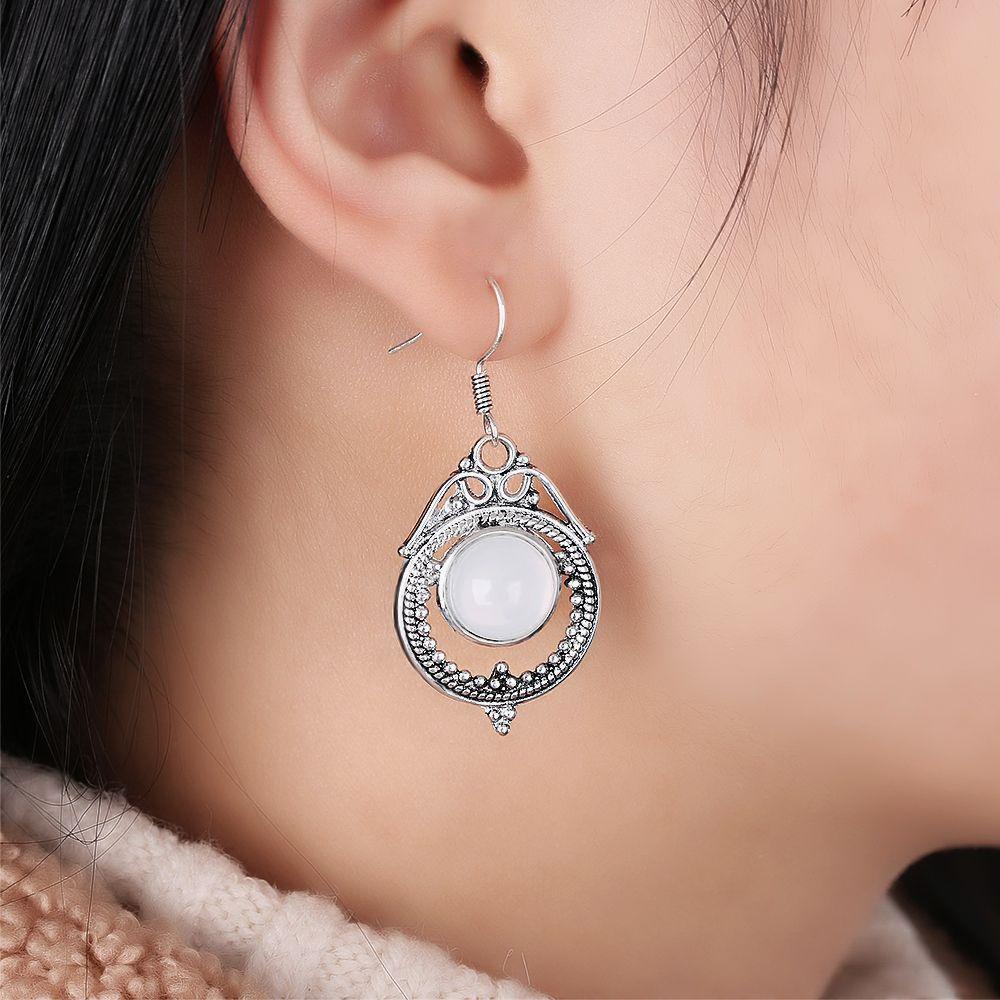 Khuyên Tai Nữ Đính Đá Thạch Anh Tím Phong Cách Vintage