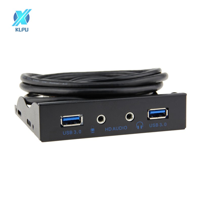 COD# USB 3.0 2-Port 3.5 Inch Metal Front Panel USB Hub with 1 HD Audio Output Port+1 Microphone Input Port #VN