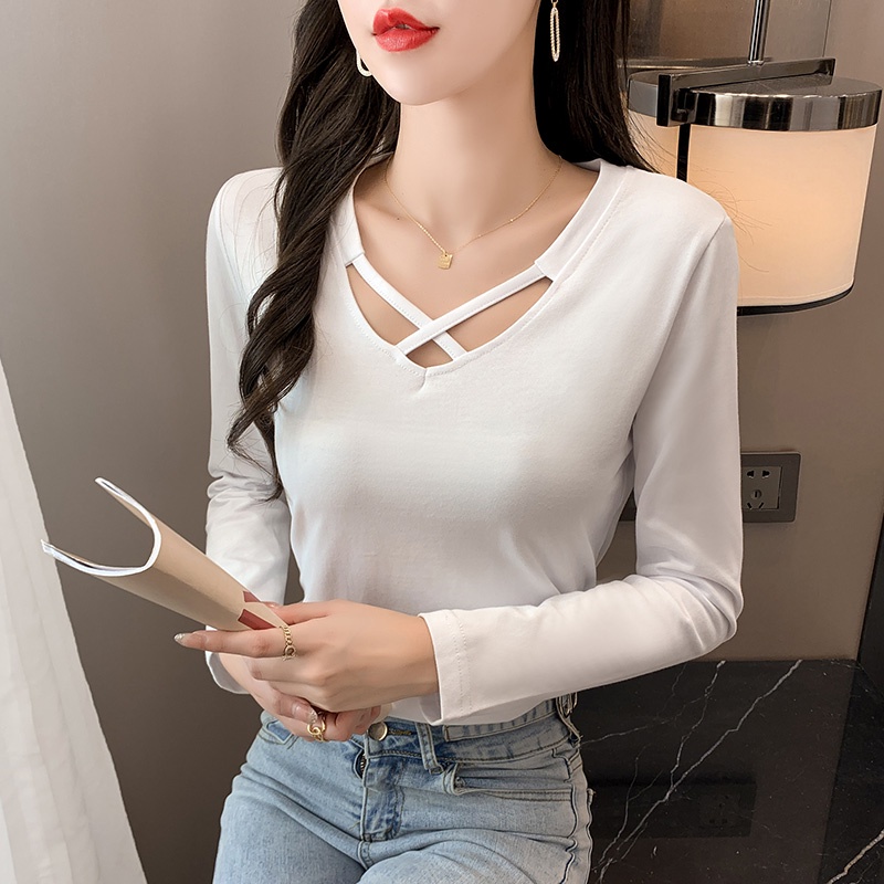 NRVP Áo Thun Nữ Tay Dài 100% Cotton Thời Trang Hàn Quốc