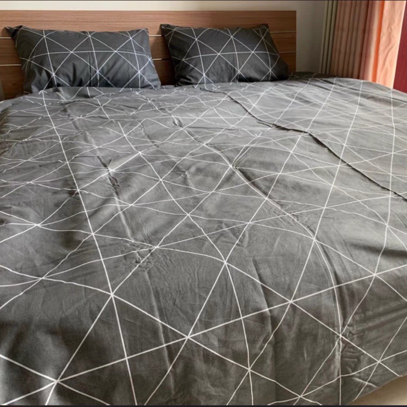 Set Chăn Ga Kẻ Chéo Bàn Cờ Xám Cotton Living Thoáng Mát Bền Đẹp (Shinbedding_store)