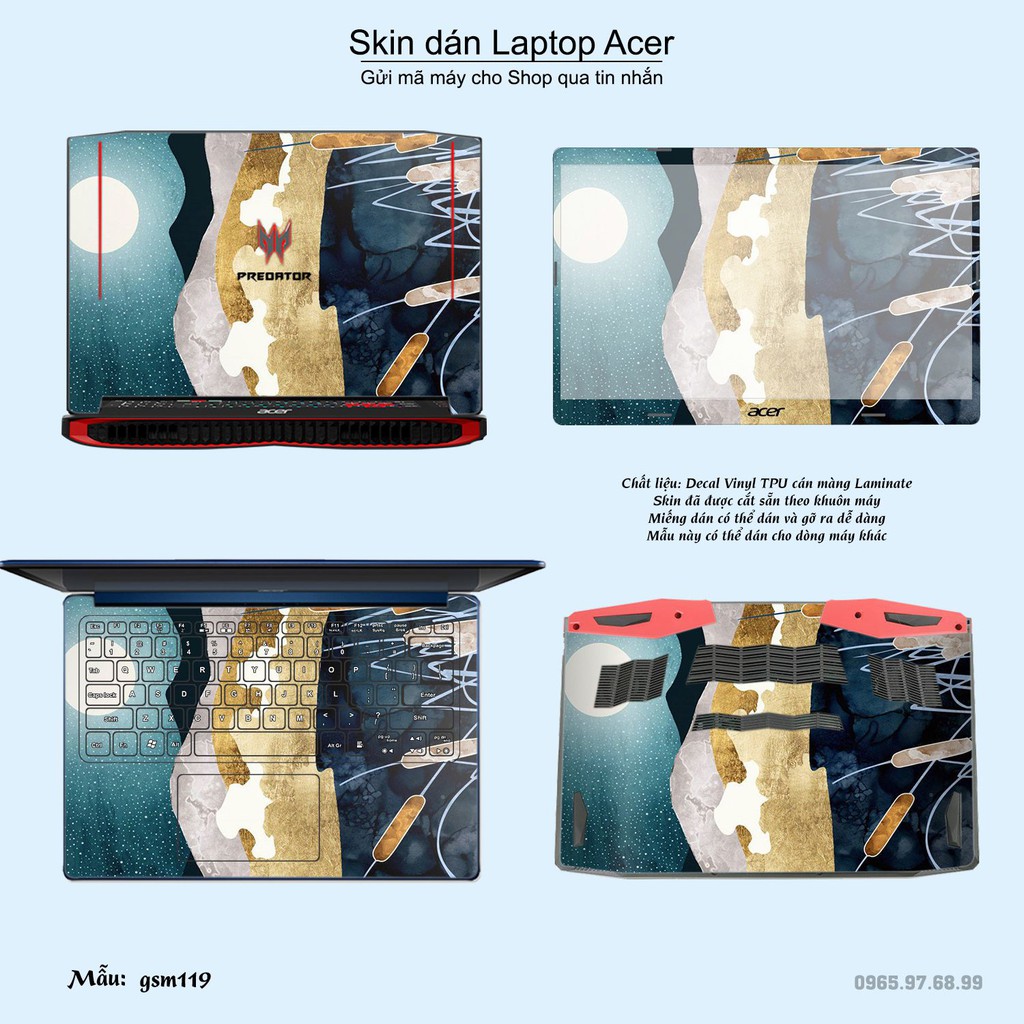 Skin dán Laptop Acer in hình sơn mài (inbox mã máy cho Shop)