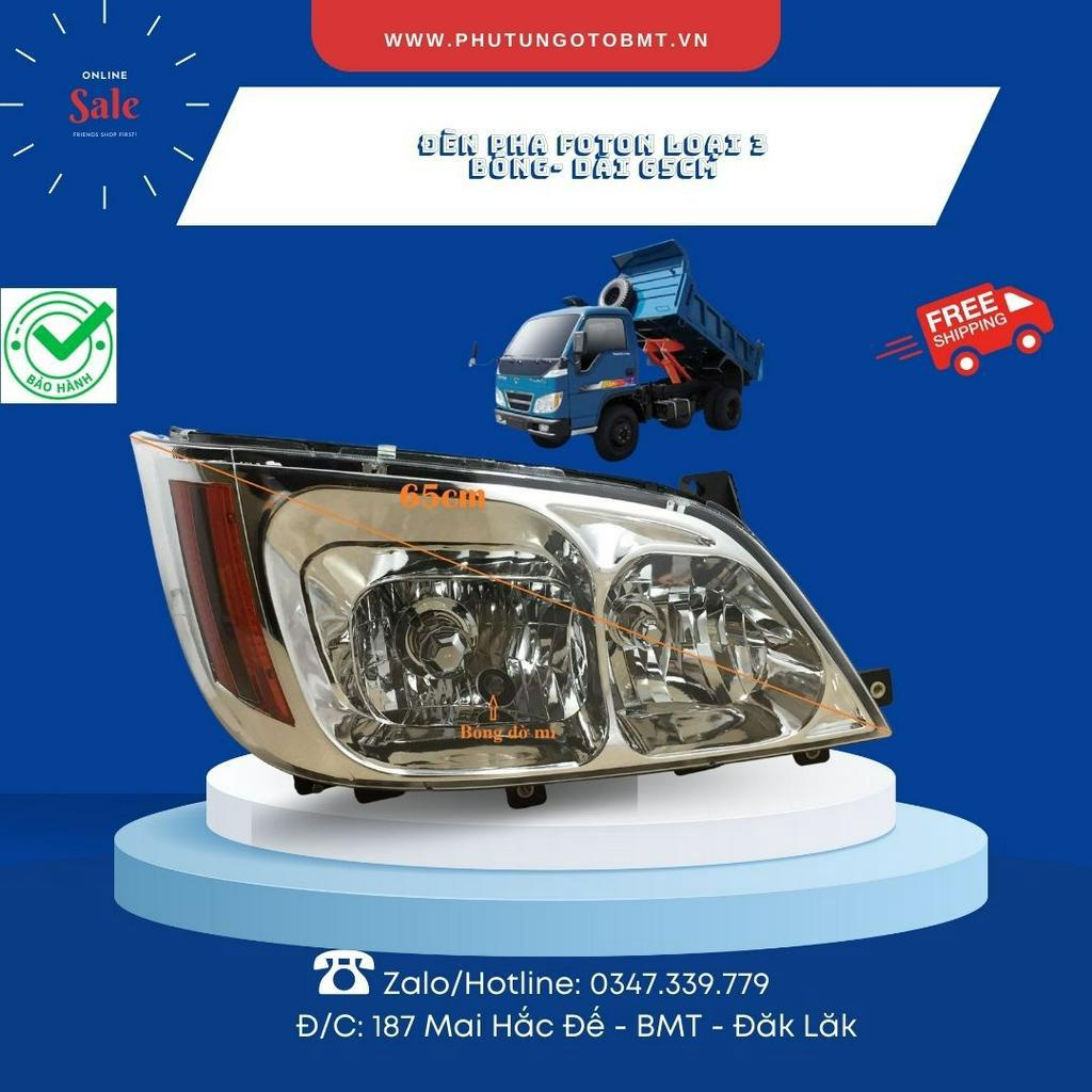 Đèn pha, ốp đèn pha xe tải Thaco Foton 2.4 tấn, Foton ben 4.5 tấn, 6 tấn , loại 3 bóng, dài 65cm.