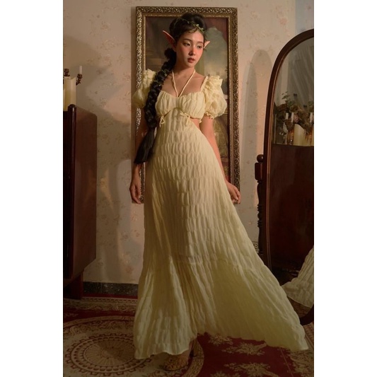 Đầm xốp cánh tiên khoét eo buộc dây cổ BRIE CLOTHING - 248