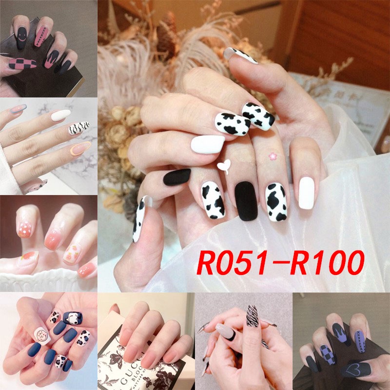 R050-R100 với hộp24 móng giả họa tiết 3D nổi chống nước Móng tay