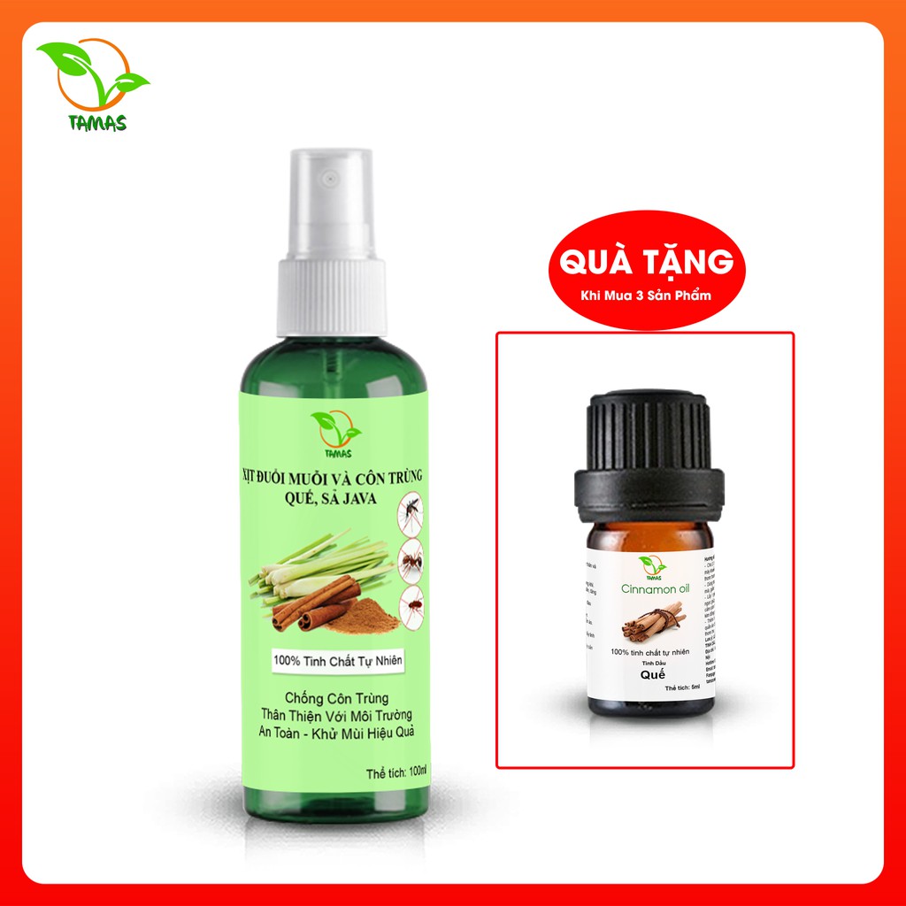 Chai xịt tinh dầu đuổi muỗi và côn trùng 100ml hương sả quế, hiệu quả, an toàn, tiết kiệm.