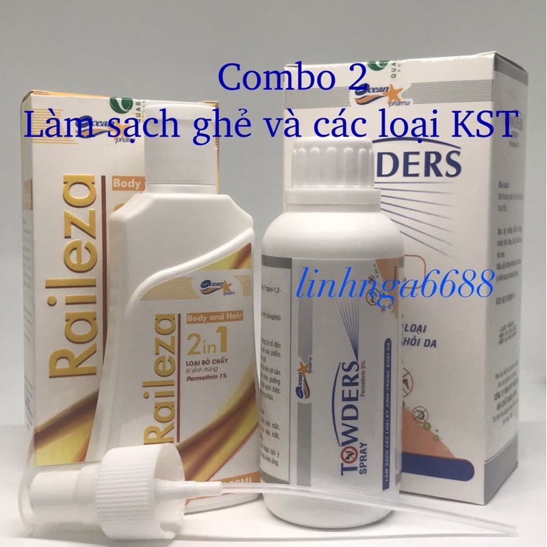 Combo Raileza &amp; Towders spray loại sạch ghẻ và các loại ký sinh trùng