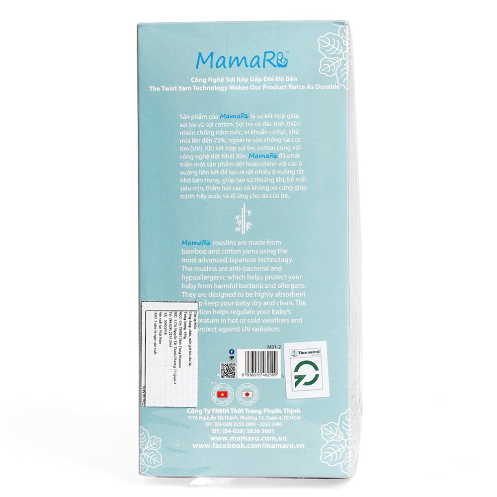 Mền 6 lớp vải tre sợi kép cho bé 125x125 Premium Mamaru MA-MEN6L - Diệt khuẩn, hút ẩm tốt, kháng tia UV