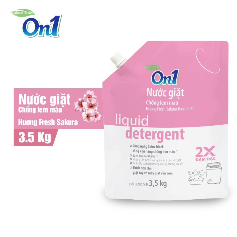 Combo 2 Túi Nước giặt xả On1 chống lem màu hương Fresh Sakura 3.5Kg / Túi - Kết hợp giặt xả 2 trong 1- 2C-N6403