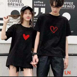 Áo đôi màu đen cá tính, áo phông nam nữ trái tim
