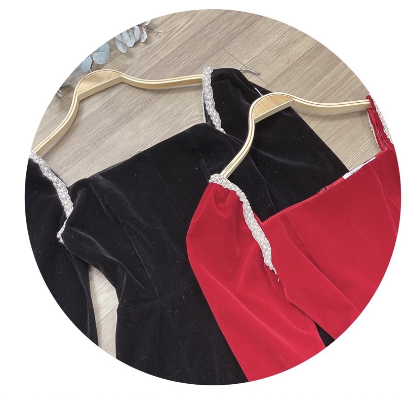 ⚡️BÁN SỈ⚡️Đầm nhung 2 màu cổ vuông viền tay bồng | BigBuy360 - bigbuy360.vn