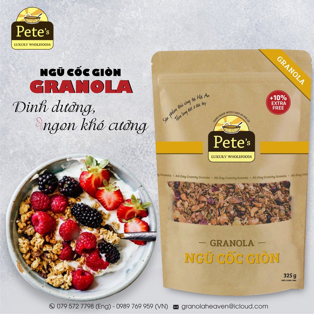 Granola Ăn Kiêng Không Đường Hạt Dinh Dưỡng Eat Clean Gói 325 gr Pete's Luxury Wholefoods