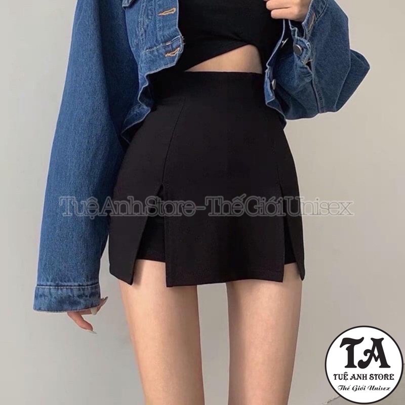 Chân Váy Ngắn Chữ A Xẻ Tà Đùi Trước Chất Tuyết Mưa Full Size S M L - TUEANHSTORE