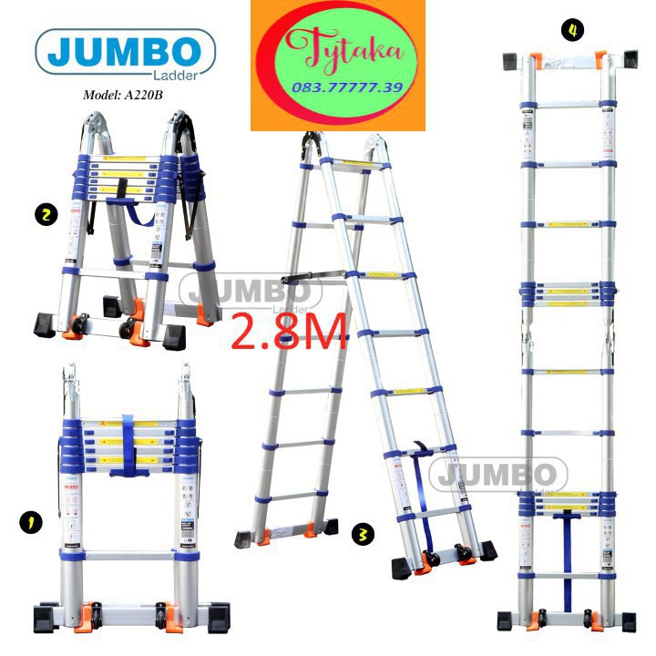 {Cước siêu rẻ} Thang nhôm rút chữ A Jumbo