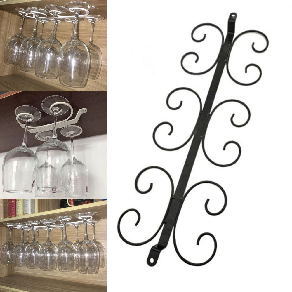 ❀SIMPLE❀ Wall Mounted Wine Glass Holder Display Stand Hanging Storage Organizer Rack Metal Black Bar Kitchen 12 Glasses Under Cabinet/Multicolor