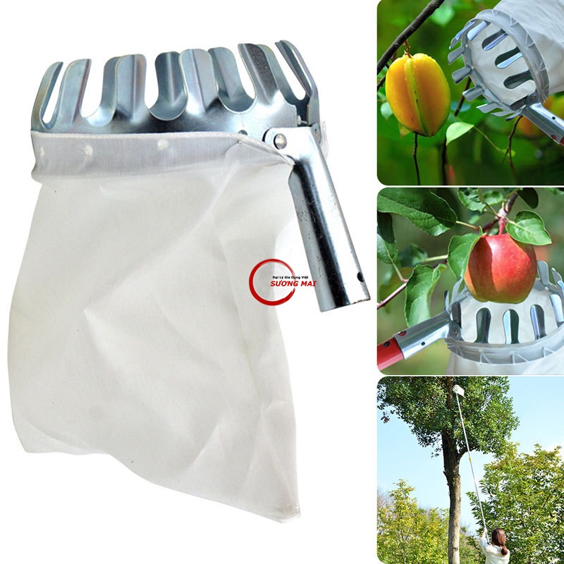 [Giá Sỉ] Vợt - Đầu Sào Hái Trái Cây Trên Cao Đa Năng Kèm Túi Vải - Dụng Cụ Hái Hoa Quả Kim Loại Siêu Bền Đẹp