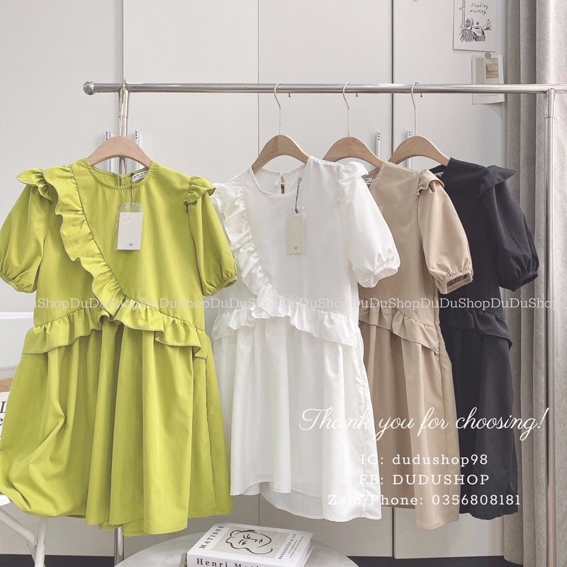 Váy thô babydoll viền bèo siêu xinh tông màu hot trend ảnh thật sàn