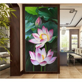 Tranh dán tường khổ dọc Hoa sen PP kim sa cao cấp UD0388