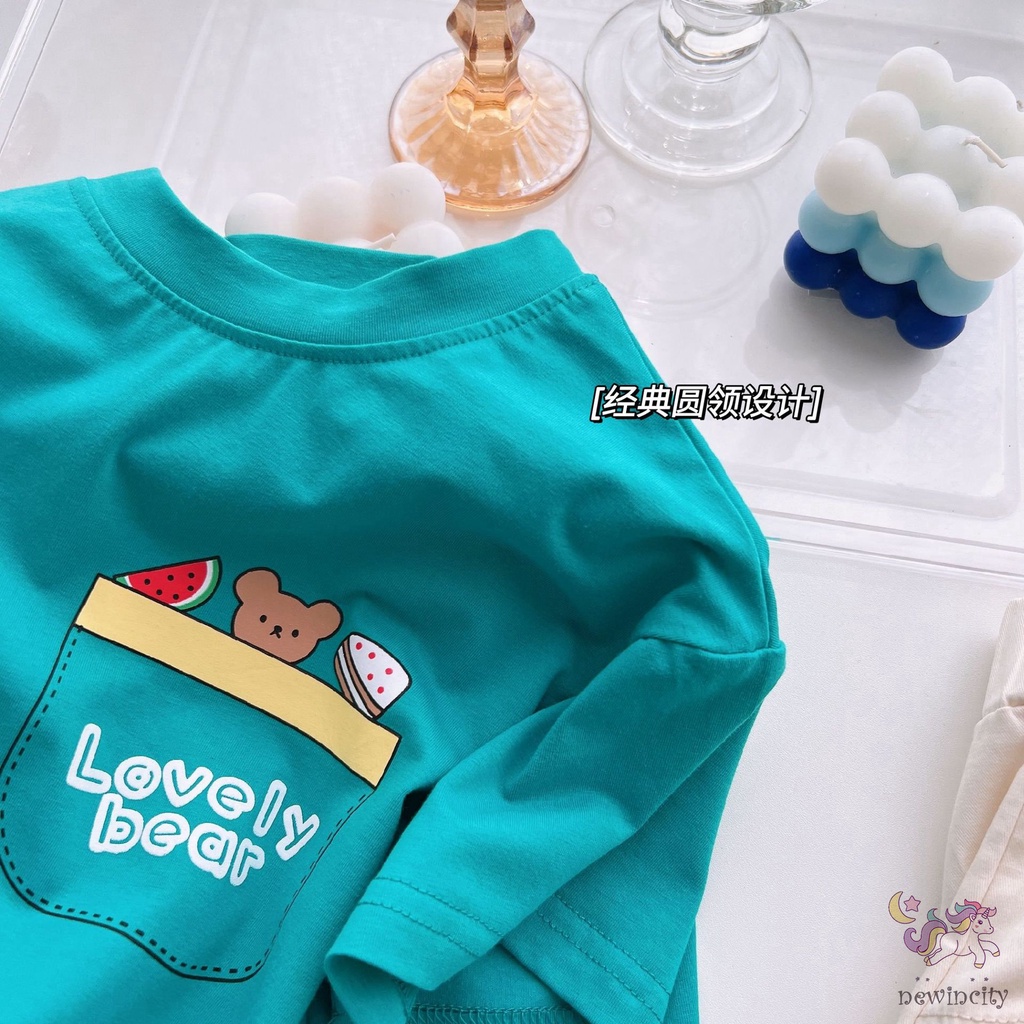 Áo Thun Tay Ngắn Cổ Tròn In Họa Tiết Hoạt Hình Phong Cách Hàn Quốc Cho Bé Gái