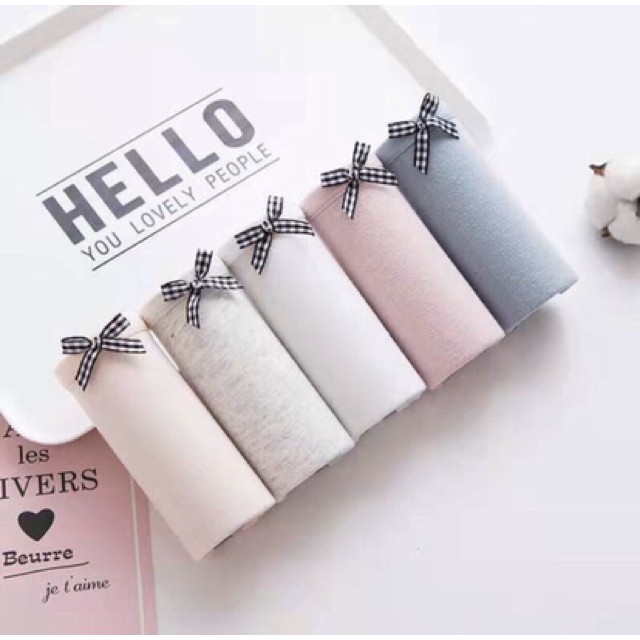 Combo 10 Quần Lót Cotton Basic 012 Cạp Nơ Caro