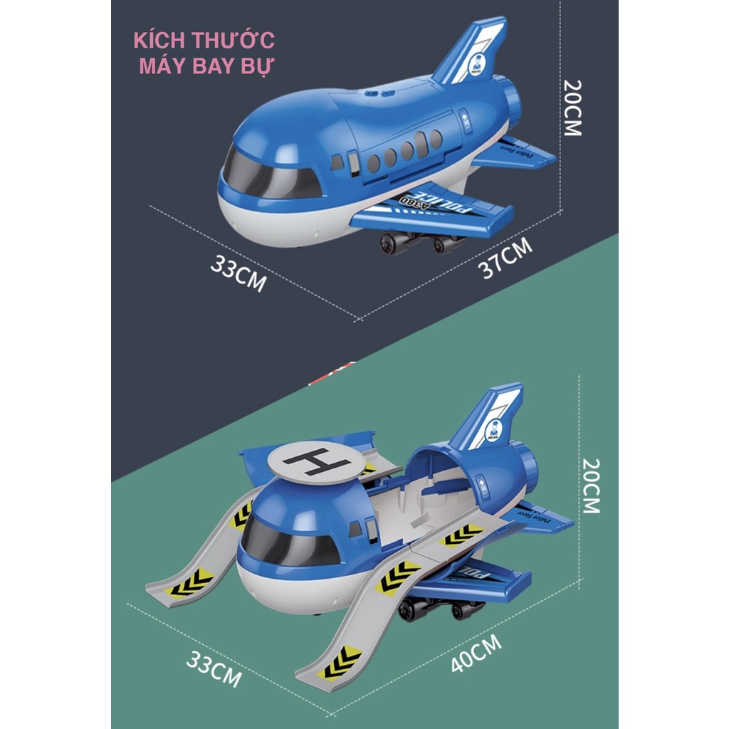 Đồ chơi Máy Bay Biến Hình Phát Nhạc Kèm nhiều ô tô cảnh sát, cứu hoả siêu đẹp kích cỡ  lớn cho trẻ em
