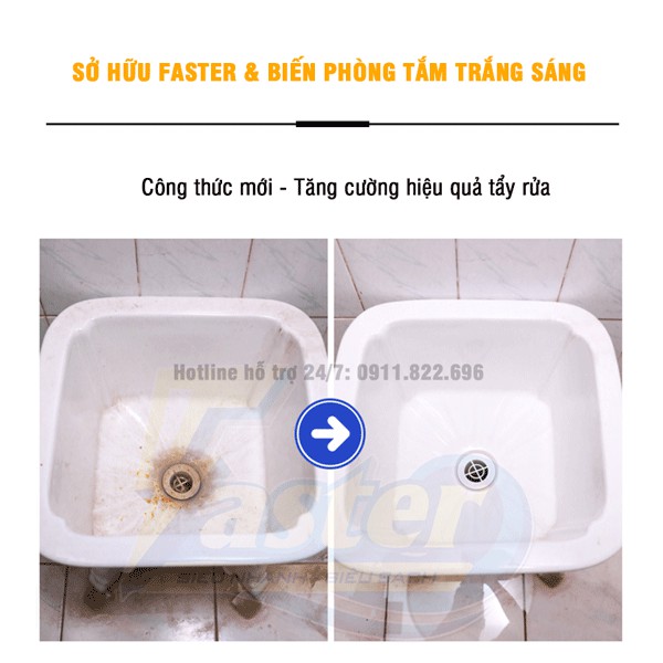 (SIÊU MẠNH) Chai Xịt Tẩy Trắng Bồn Sứ, Tẩy Trắng Gạch Nhà Vệ Sinh Ố Vàng, Xỉn Màu Siêu Mạnh Faster Cera Plus 350ml