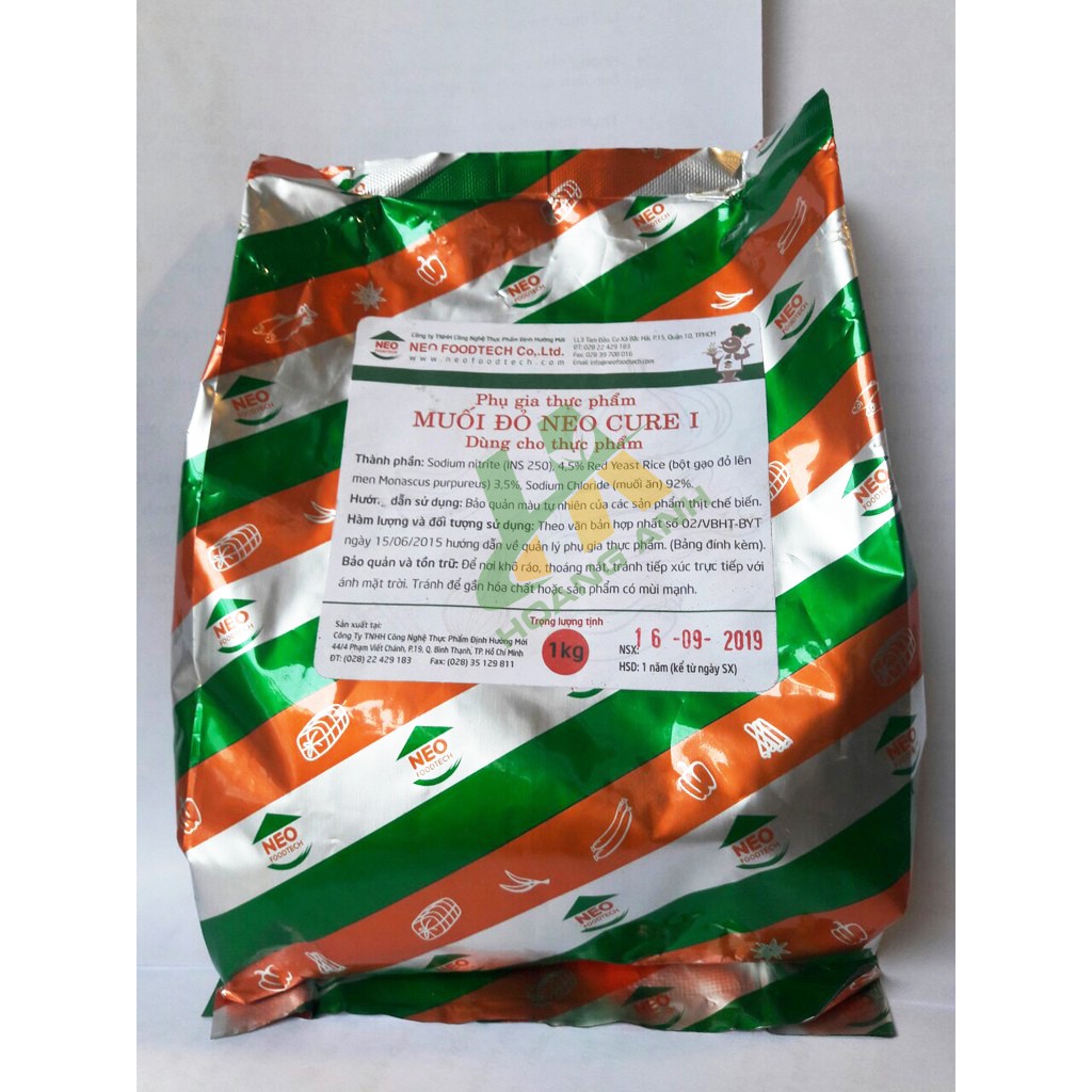 Muối đỏ NEO Cure - Gói 1kg - Tạo màu đỏ hồng cho thịt, xúc xích, jambon, nem chua, lạp xưởng