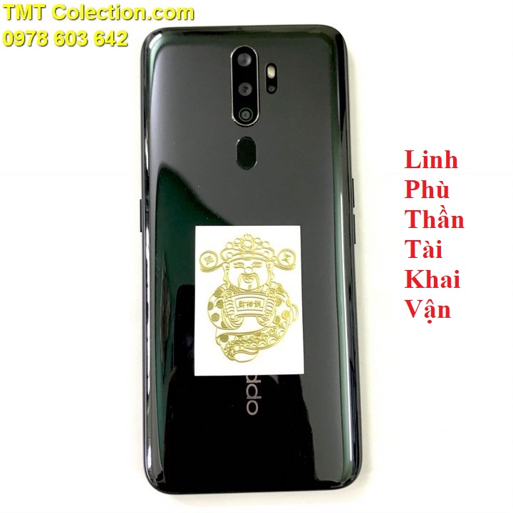 Miếng Dán Thần Tài Khai Vận, chất liệu nhựa plastic, màu vàng, dùng để dán lưng đt, laptop, xe máy, oto - SP005345