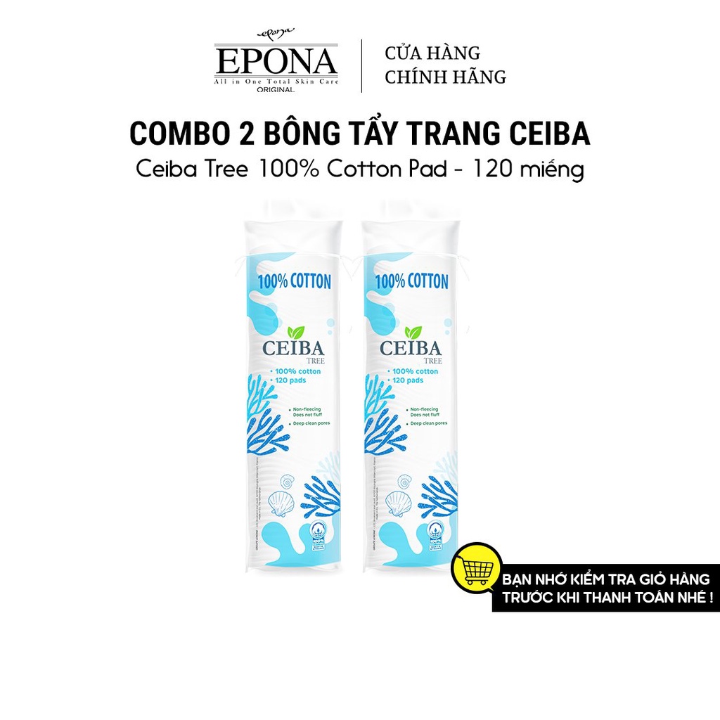 Combo 2 Bông Tẩy Trang Ceiba 100% Cotton Siêu Tiết Kiệm Dung Dịch 120 Miếng x2