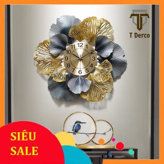 Đồ trang trí đồng hồ treo tường, đồng hồ trang trí decor lá ginkgo xanh than mã a0918
