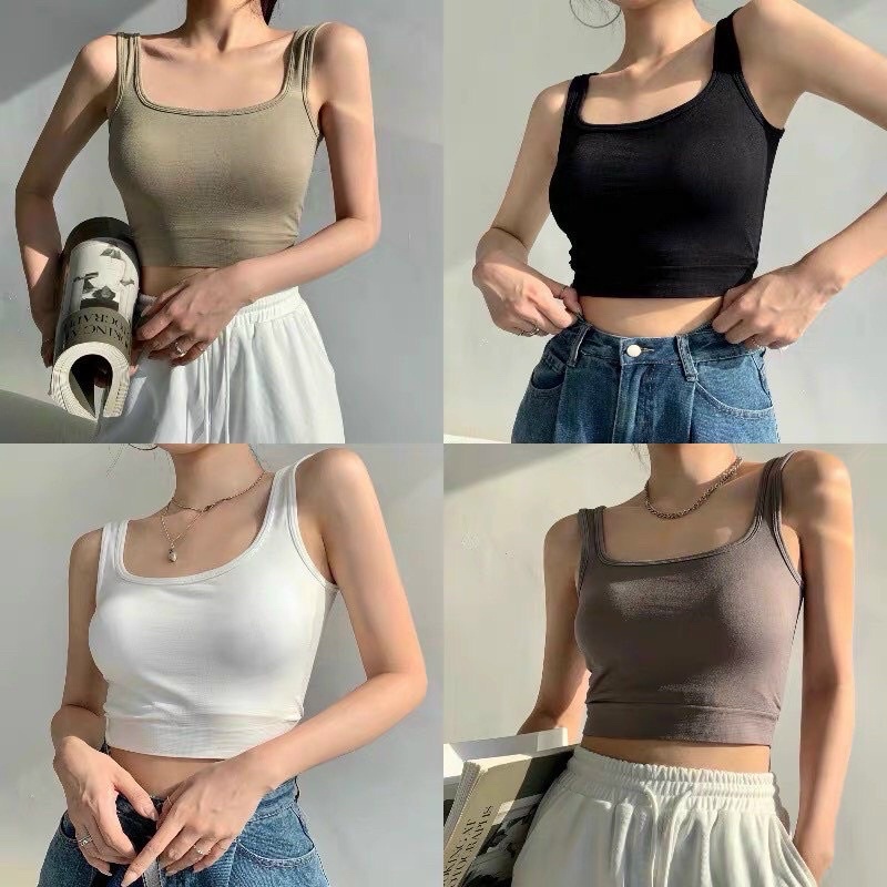 Áo Bra 2 Dây freeship Áo 3 lỗ nữ dáng lửng có đệm ngực nhiều màu phong cách Hàn Quốc