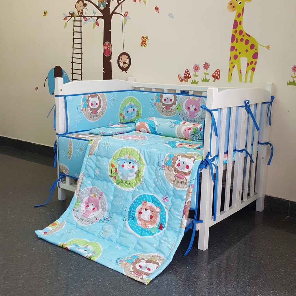 Combo trọn bộ nệm, quây ,ga và màn cho cũi em bé
