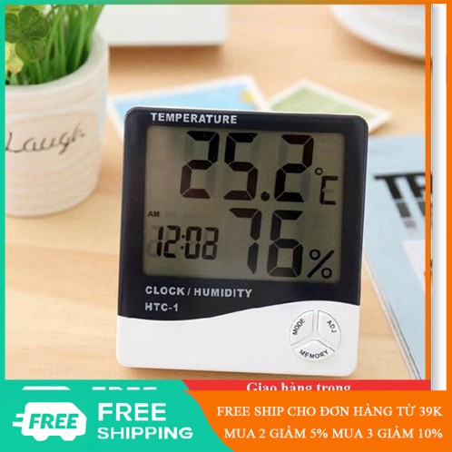 Xả Kho - Máy đo độ ẩm kỹ thuật số LCD HTC-2 Nhà trong nhà Nhiệt kế ẩm kế ngoài trời Trạm thời tiết có đồng hồ