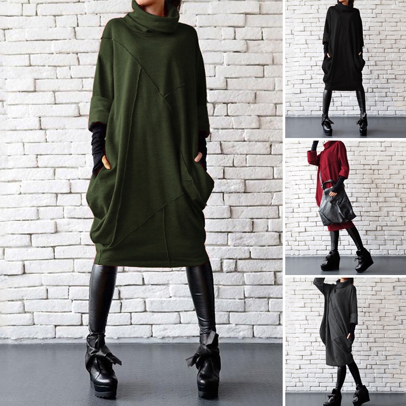 Đầm Midi ZANZEA Tay Cánh Dơi Dáng Rộng Thời Trang Thông Thường Dành Cho Bạn Nữ