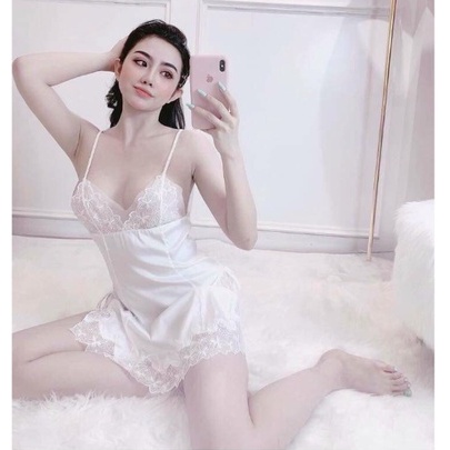 Váy ngủ sexy phối ren cao cấp, Đầm ngủ lụa satin mặc nhà gợi cảm