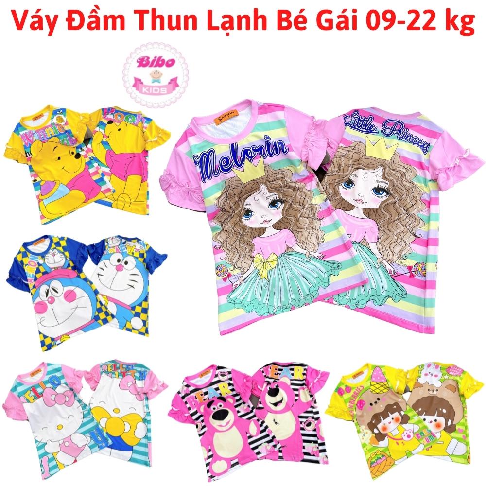 [09-22kg] Đầm thun lạnh in hoạt hình 3D siêu yêu cho bé gái, váy đầm công chúa dễ thương phối bèo xinh xắn